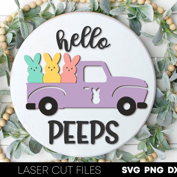 Hello peeps door hanger svg png Easter truck svg Easter door hanger template Farmhouse sign svg Spring svg files for Cricut Glowforge files