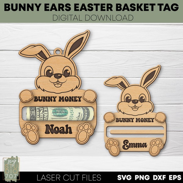 Easter money holder laser cut file Easter bunny basket name tag svg Banknote holder svg Personalized money gift Glowforge Digital download