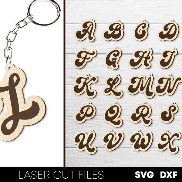 Monogram keychain svg Alphabet key chain tag laser cut files Letter A-Z keychain template  Wooden / acrylic key fob svg Glowforge files