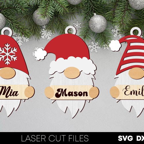 Christmas Gnome Ornaments Laser Cut Files Custom Name Ornament Etsy