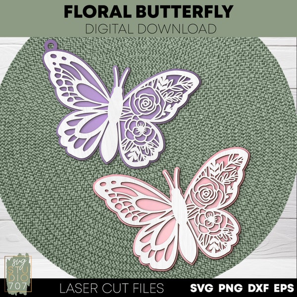 Blumen Schmetterling svg Schmetterlinge svg Laser cut-Dateien 3d geschichtete Schmetterlingsvorlage Kinderzimmer Wanddekor Glowforge svg Dateien für Cricut