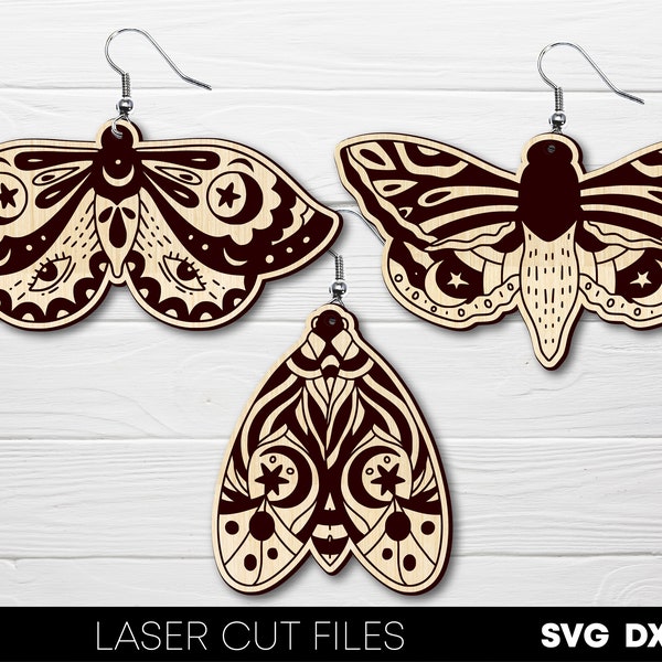 Luna moth earrings svg Boho earrings svg Mystical butterfly laser cut svg Halloween earrings template Witchy earrings Glowforge files