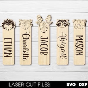 Cute bookmark set Woodland animals bookmarks svg Personalized wooden bookmark template Engraved bookmark laser cut files Glowforge files