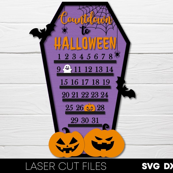Countdown to halloween svg laser cut files Halloween Calendar Halloween countdown Halloween sign svg Cute halloween decor glowforge svg