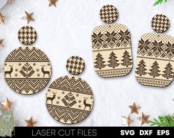 Ugly sweater earrings svg Christmas earring svg Winter earrings laser cut files Holiday earrings laser engraved svg Glowforge files