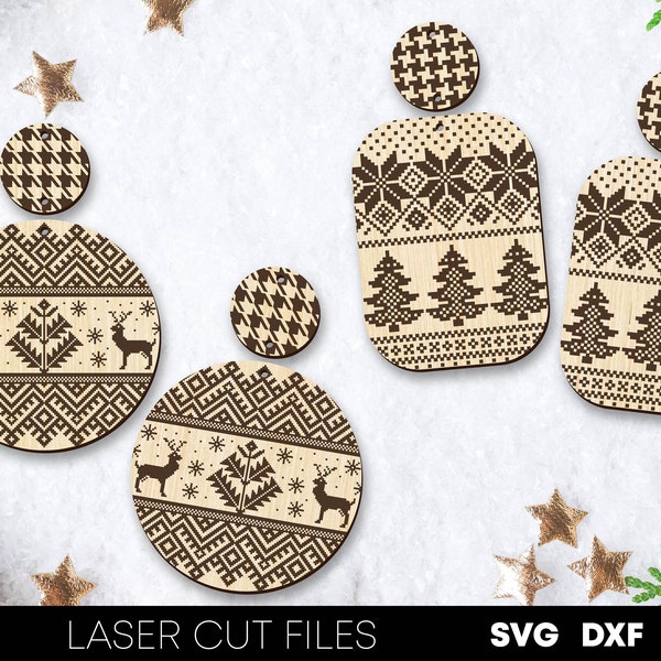 Ugly sweater earrings svg Christmas earring svg Winter earrings laser cut files Holiday earrings laser engraved svg Glowforge files
