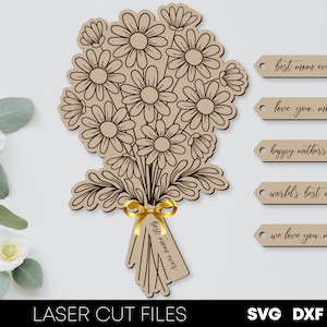 Floral bouquet with tags svg laser cut files Mothers day svg Mom birthday svg Flowers for mom mama Best mom ever Glowforge svg