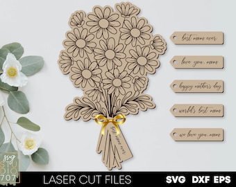 Floral bouquet with tags svg laser cut files Mothers day svg Mom birthday svg Flowers for mom mama Best mom ever Glowforge svg