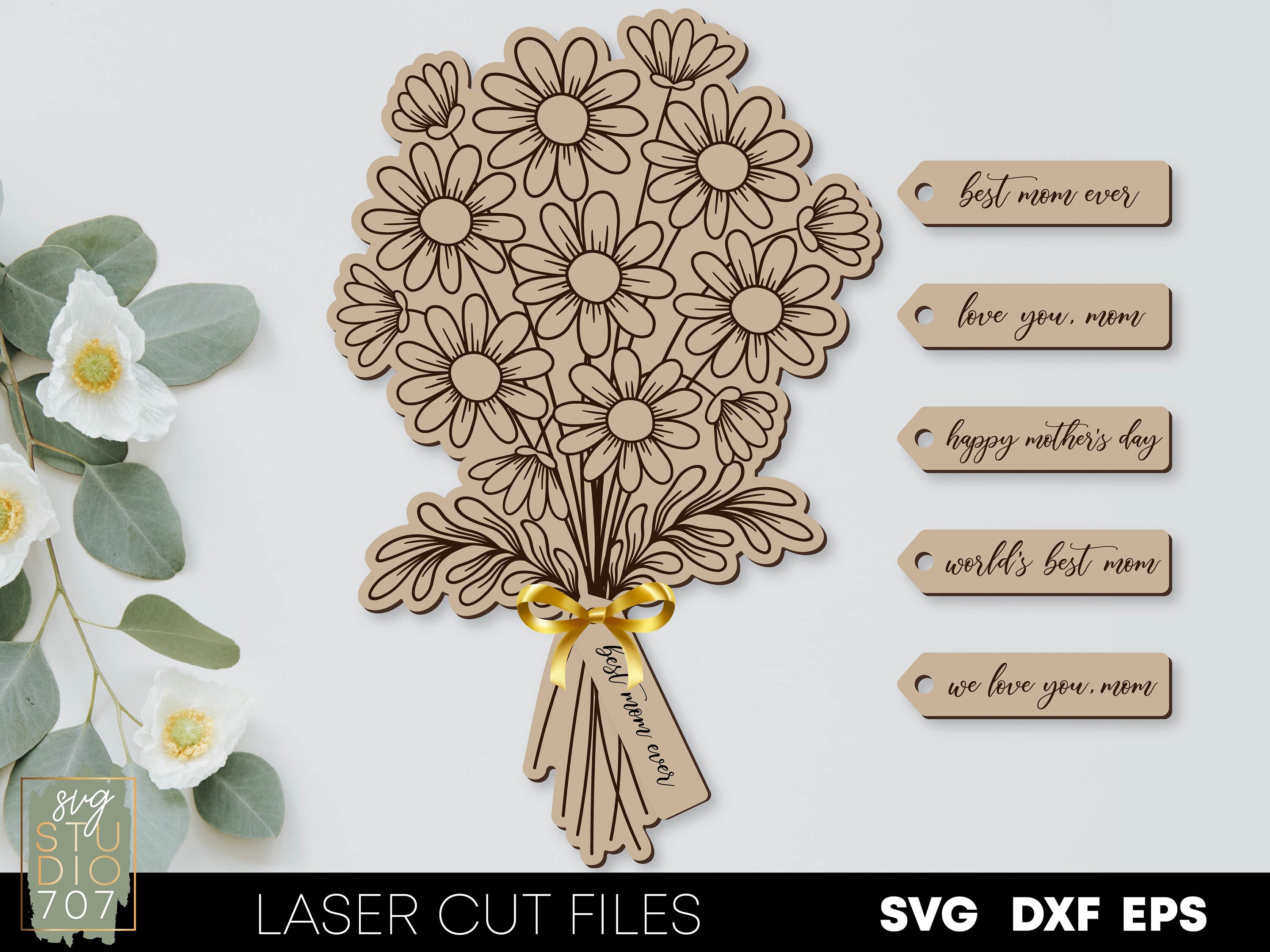 Floral Bouquet With Tags Svg Laser Cut Files Mothers Day Svg Etsy Australia