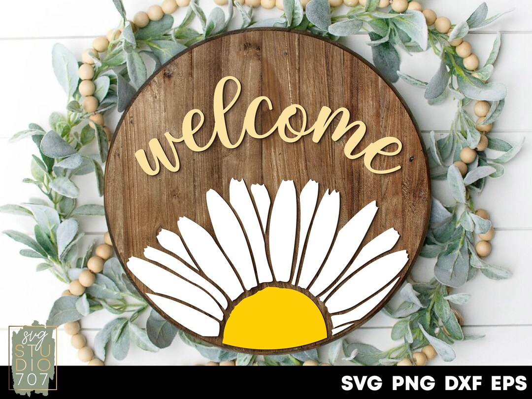Welcome Door Hanger Svg Daisy Door Hanger Daisy Sign Laser Cut Files ...