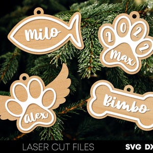 Pet christmas ornament svg Pet memorial svg Dog ornament svg Cat ornament svg Paw svg Bone svg Christmas Tree Ornament Laser cut files