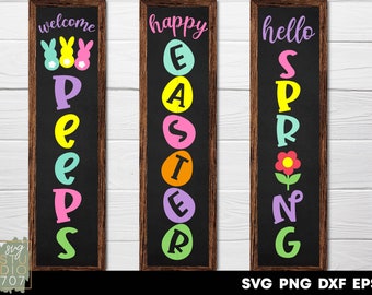 Easter sign svg bundle Vertical sign svg Happy easter svg Hello spring svg Welcome peeps svg png Welcome porch sign svg cut files Cricut