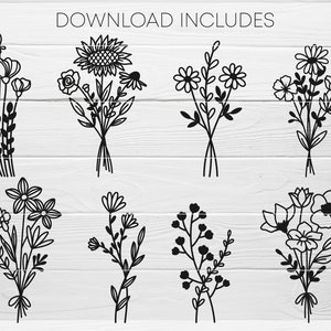 Wildflowers Bouquet Svg Png Hand Drawn Wildflower Laser Cut Files ...