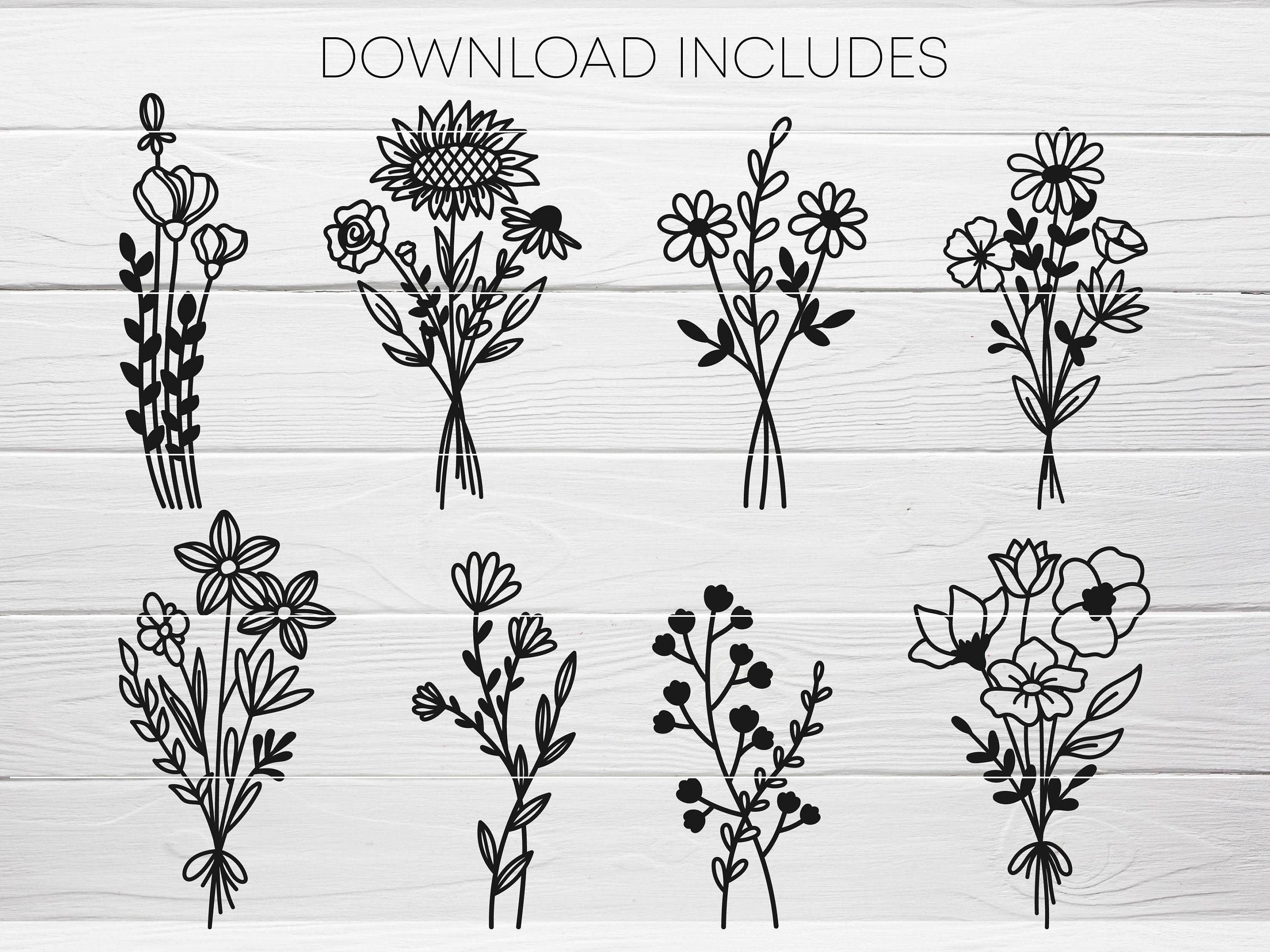 Wildflowers Bouquet Svg Png Hand Drawn Wildflower Laser Cut Etsy