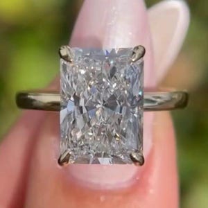 Engagement Ring 3.5 CT Radiant Cut Moissanite 18K Solid Gold Hidden Halo Wedding & Anniversary Ring