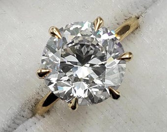 Engagement Ring Round Cut Moissanite Solitaire 6 Prong Set Gold Wedding Anniversary Gift