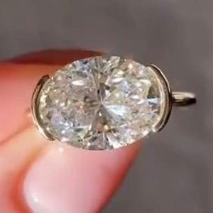 Engagement Ring 2.40 CT Oval Cut Moissanite East West Bezel Set Promise & Wedding Ring Gift for Her