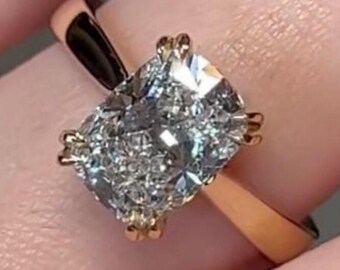 Anel de noivado de moissanita alongado com corte almofada de 2,5 ct, presente de aniversário de casamento de celebridades, estilo Kim Kardashian
