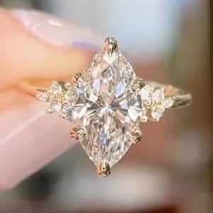 Vintage Art Deco Marquise Moissanite Engagement Ring | Solid Gold Cluster Promise Bridal Ring 10k, 14k, 18k | Wedding, Victorian Style