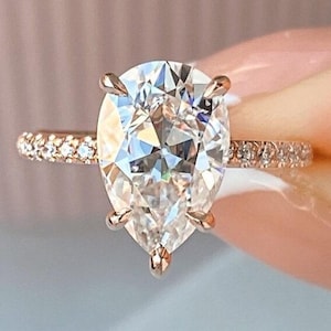 2.15 Ct Pear Shaped Moissanite Engagement Ring Vintage Hidden Halo 10k/14k Rose Gold Half Eternity Wedding Ring