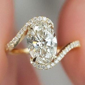 Oval Cut Moissanite Engagement Ring 14K Gold Swirl Design, Modern Bridal Jewelry, Unique Gifts for Women, Elegant Wedding Ring