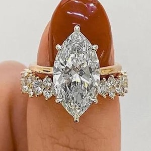 Engagement Ring 3 CT Marquise Cut Vintage Moissanite Solitaire Set with Round Eternity Band Wedding Bridal Gift for Mom