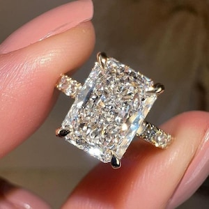 Engagement Ring 3.5 CT Radiant Cut Moissanite in 14K Gold Hidden Halo Pave Set Wedding Anniversary Ring