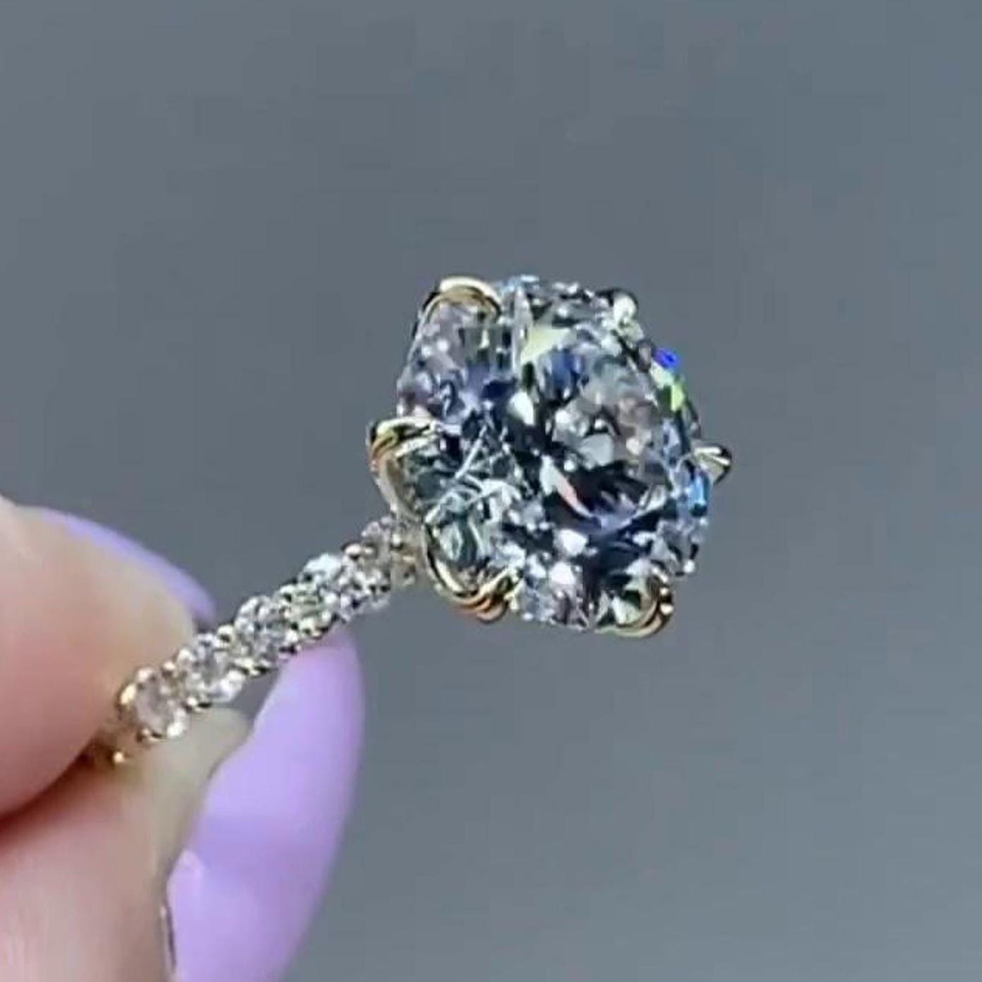 Engagement Ring Vintage Cathedral Setting, 3 Ct Round Moissanite, Hidden Pave Bridge, 6 Prong Solitaire Promise Ring