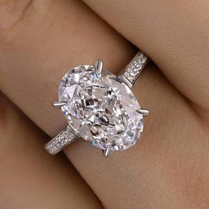3.5 Ct Oval Moissanite Engagement Ring, Hidden Halo Basket Set, 14K White Gold Party Wear Ring, Celebrity Style Anniversary Gift for Her