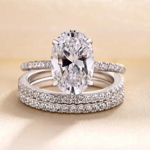 2.15 CT Oval Moissanite Halo Bridal Engagement Ring Set | Vintage Art Deco Bands | Statement Wedding Ring | Anniversary Gift for Her