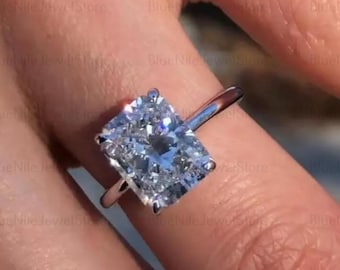 Anillo de compromiso de moissanita con corte cojín / Anillo de promesa Art Déco de oro de 14 quilates
