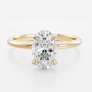 Engagement Ring 2 CT Oval Moissanite Hidden Halo 14k Solid Gold Wedding & Anniversary Ring