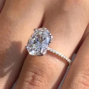 Oval Moissanite Ring 14K Rose Gold Plated Promise Ring Hidden Halo Accent Engagement Jewelry for Women