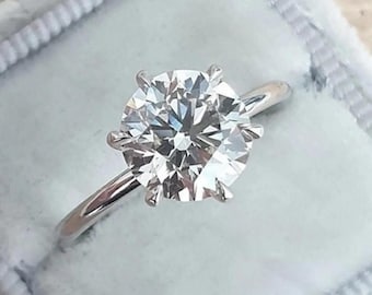 Engagement Ring 14k Solid Gold 6-Prong Round Moissanite 2.70 CT Solitaire Promise Ring
