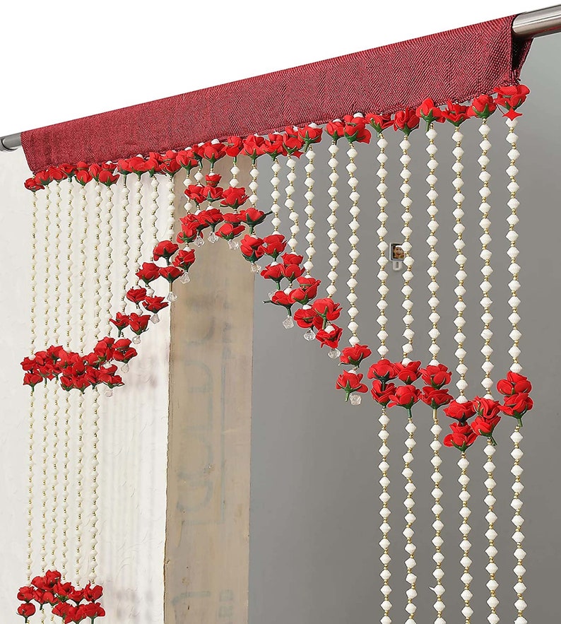 Red Rose Beads Hanging Toran Curtain for Mandir 7 Feet Long Etsy
