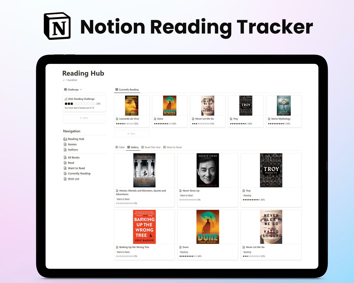 Notion Reading Tracker Template Reading Challenge Books Etsy