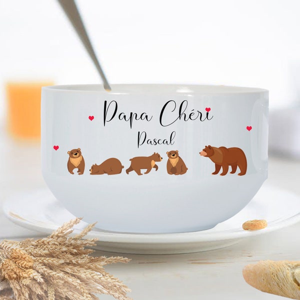 Bol petit déjeuner céramique pour papa ou papy ou maman. Personnalisez ce bol original avec motif ours