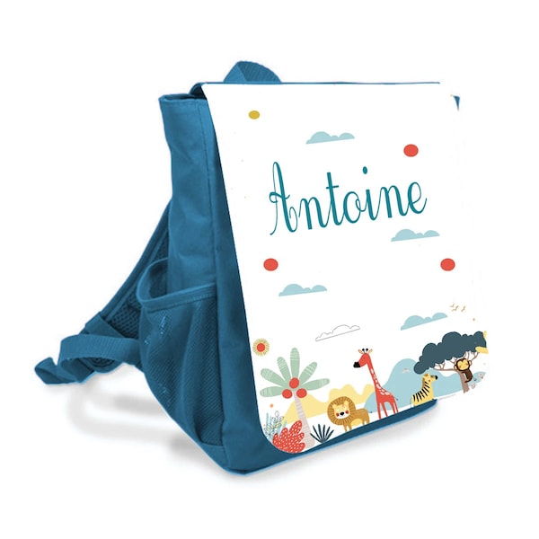 Sac à dos enfant personnalisé pour l'école thème animaux savane et jungle, sac sport enfant