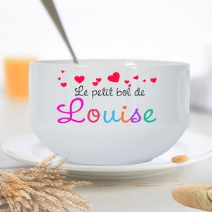 Grote ontbijtgranenkom gepersonaliseerd met uw voornaam. Kom voor mama, papa, opa of oma om een warme chocolademelk te drinken