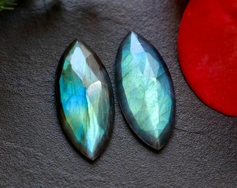 Labradorite Gemstone | Labradorite Pair | Labradorite Slice| 11x26mm Labradorite Stone | Blue Labradorite Cut | Natural Labradorite Marquise