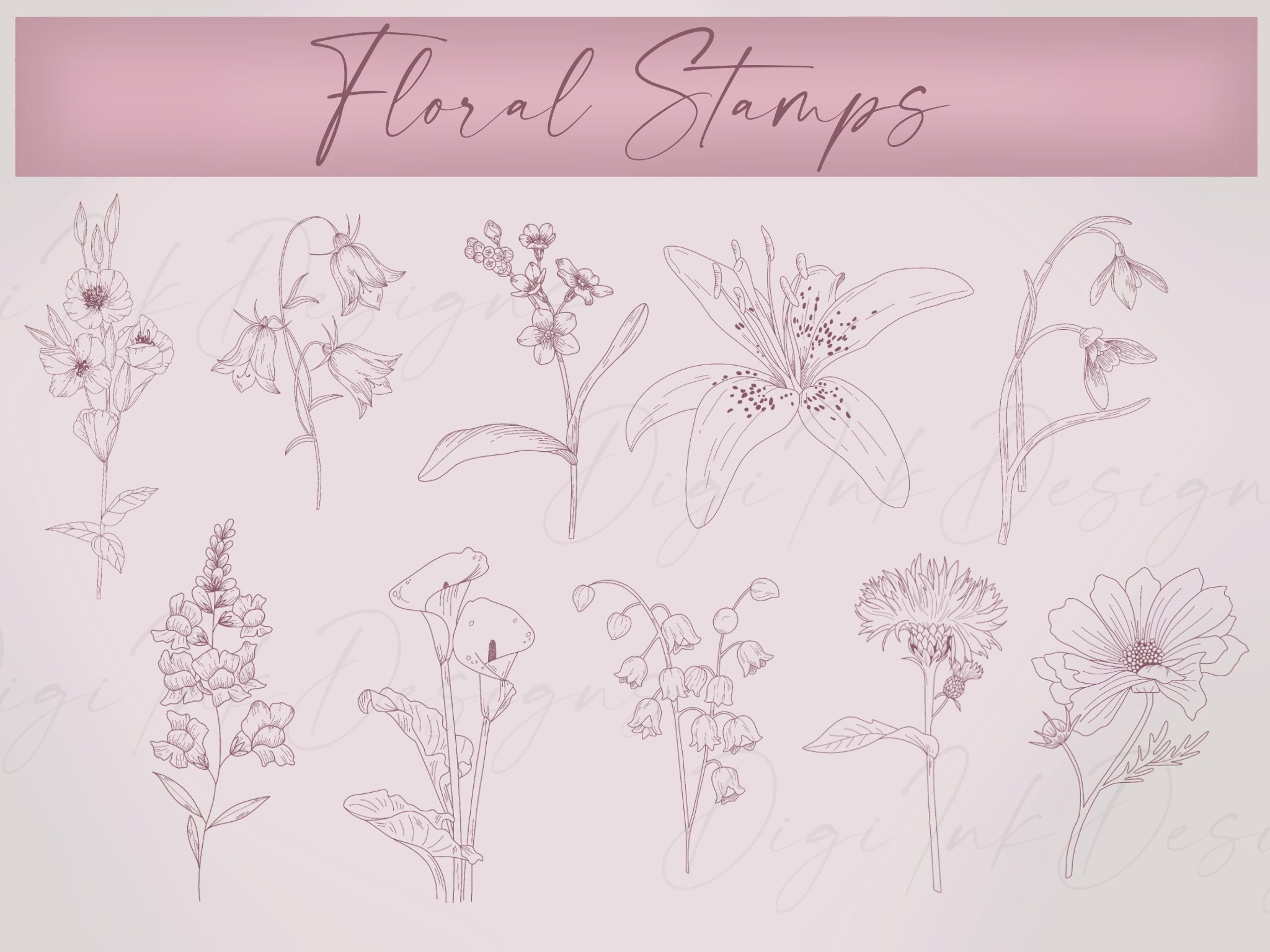 30 Floral Stamps | Procreate Stamp Set | Flower Stamps - Etsy