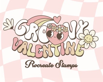 Groovy Valentine Procreate Stamps: Retro Heart & Cupid (Instant Download)