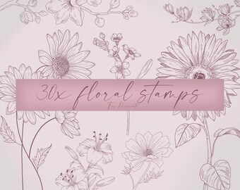 30 Floral Stamps | Procreate Stamp Set | Flower Stamps