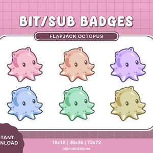 Flapjack Octopus Bit/Sub Badges | Cute Badges | Sea Life | Stream | Channel Points | Pastel | Twitch | Discord | YouTube
