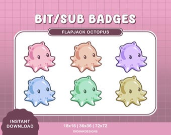 Flapjack Octopus Stream Badges | Cute Twitch Sub Badges (Digital Download)