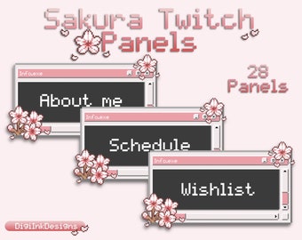 Pixel Sakura Twitch Panels: Stream Info Bundle (28 Panels)