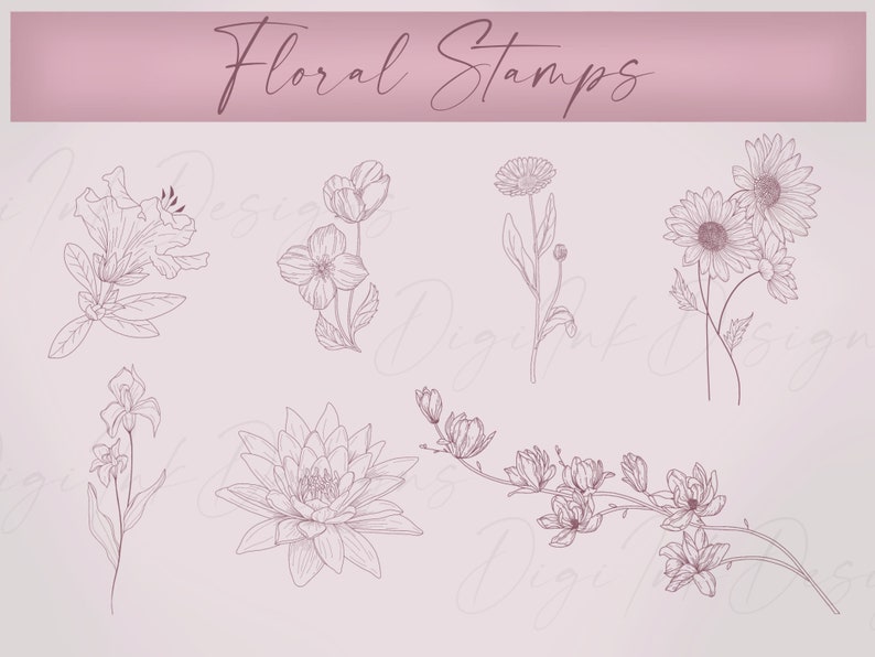 30 Floral Stamps | Procreate Stamp Set | Flower Stamps - Etsy