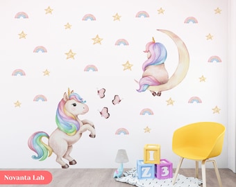 Fantásticas pegatinas de Unicornios para decorar la habitación de tus hijos - Fáciles de fijar en paredes o muebles