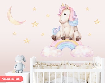 Vinilo Grande Unicornio para Habitaciones Infantiles Fácil de montar en paredes o muebles - Made in Italy