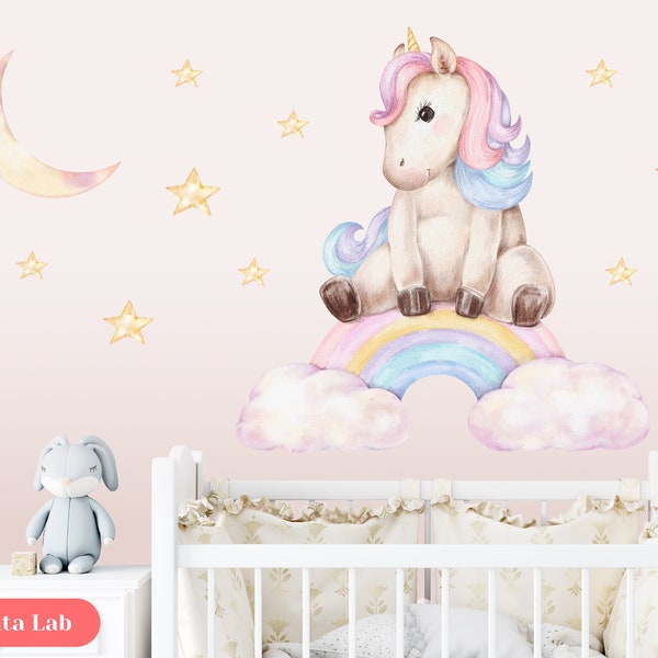 Grande Adesivo Unicorno per la Cameretta dei Bambini Facili da montare su muro o mobili - Made in Italy